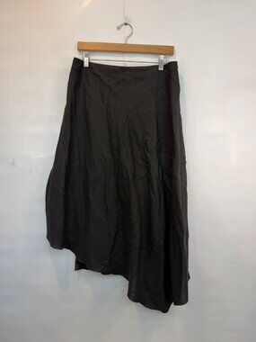 Max Mara Asymmetrical Midi Wrap Skirt 100% Linen Black Size US 12 Made in Italy